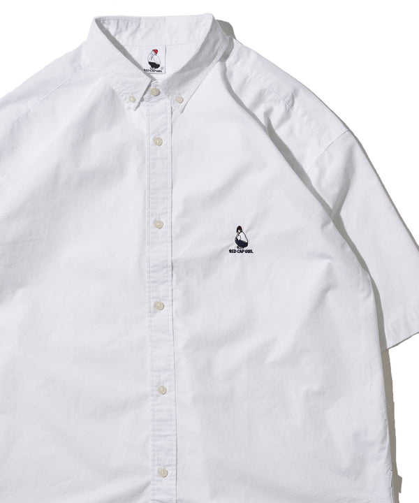 ワンポイント刺繍 ビッグシルエット 半袖 ボタンダウンシャツ