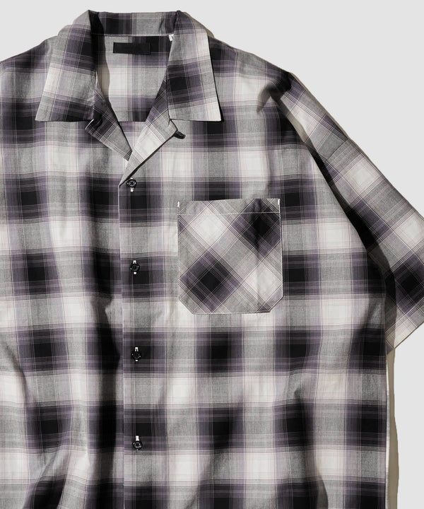 【タイムセール 70%OFF】オンブレーチェックシャツ / オープンカラーシャツ